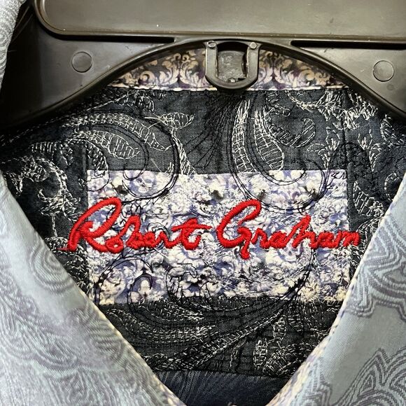 Robert Graham Blue Paisley Button Down Shirt Cotton Skull Flip Cuff Men's SZ XL - Picture 6 of 12